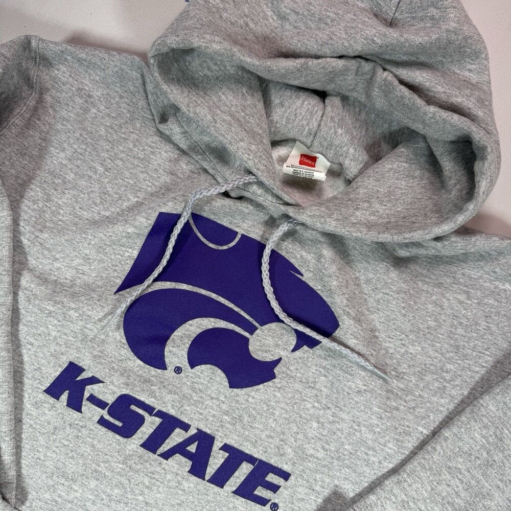 Kansas State Wildcats K-STATE Hoodie Hanes EcoSmart Gray Men’s M NCAA